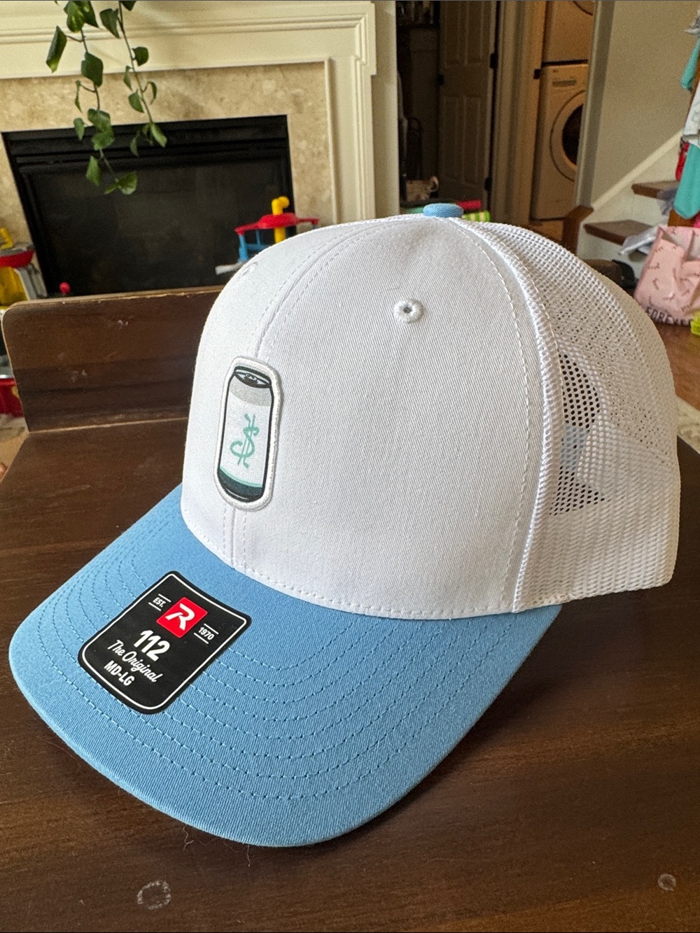 Richardson White and Light Blue Golf Hat with  Can Patch
